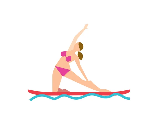 Paddle board yoga concept met jonge vrouw — Stockvector