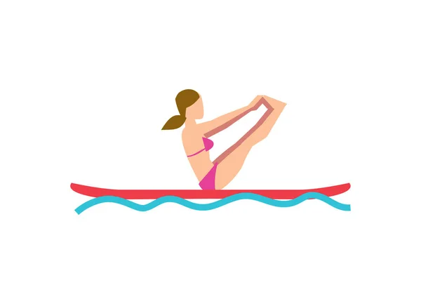 Chica deportiva haciendo ejercicio de yoga a bordo — Vector de stock