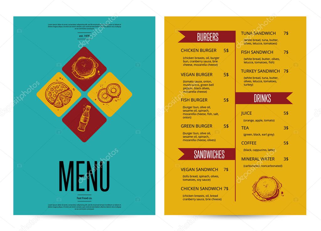 Restaurant menu card design template