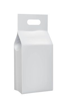 Beyaz arkaplan vektör illüstrasyonunda izole edilmiş öğle yemeği paketini götürün. Markalaşma için ambalaj tasarımı ögesi.