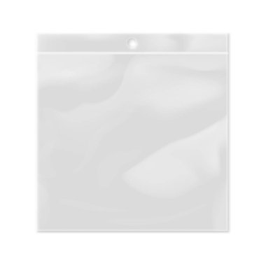 Beyaz arkaplan vektör illüstrasyonunda izole edilmiş gerçekçi plastik şeffaf torba şablonu. Paketleme tasarım ögesi