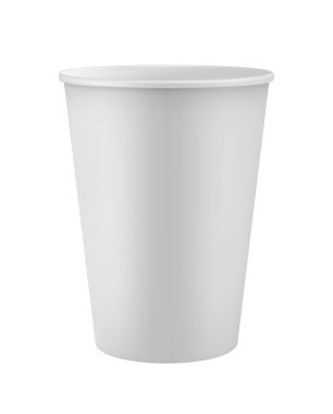 Beyaz arka plan vektör illüstrasyonunda izole edilmiş boş, tek kullanımlık kahve fincanı. Markalaşma için ambalaj tasarımı ögesi.