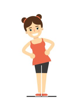 Spor kıyafetli, beyaz arkaplan vektör illüstrasyonunda izole edilmiş spor kıyafeti giyen kız. Düz tasarımda spor, spor ve sağlıklı yaşam tarzı konsepti.