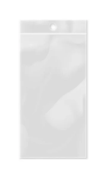 白い背景ベクトルイラストで隔離された現実的なプラスチック製のポケットバッグ パッケージデザイン要素 — ストックベクタ