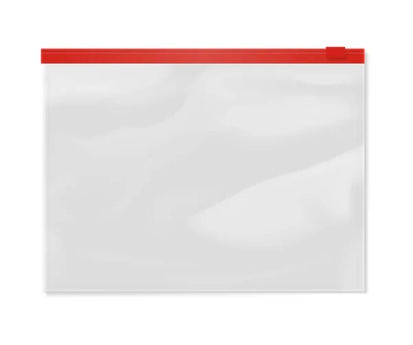 白い背景ベクトルイラストに隔離されたプラスチックファイルバッグジッパー3Dモデル パッケージデザイン要素 — ストックベクタ