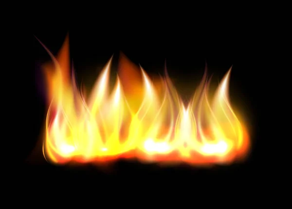 Realistic Fire Flame Element Isolated Black Background Vector Illustration — Stock Vector