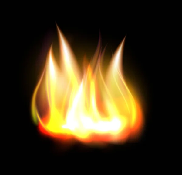 Realistic Burning Fire Flame Element Isolated Black Background Vector Illustration — Stock Vector