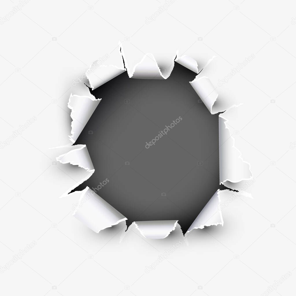 Opening round showing space in torn paper vector illustration isolated on white background.