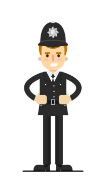 British policeman in uniform vector illustration isolated on white background. Police officer or cop character in flat design. clipart