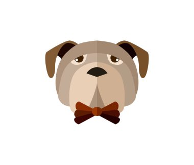 Pug baş simgesi beyaz arkaplan vektör illüstrasyonunda izole edildi. Hayvan resimleri, düz dizaynlı hayvan amblemi.