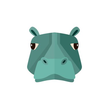 Hippo baş simgesi beyaz arkaplan vektör illüstrasyonunda izole edildi. Vahşi hayvan resimleri, düz dizaynlı hayvanat bahçesi amblemi.