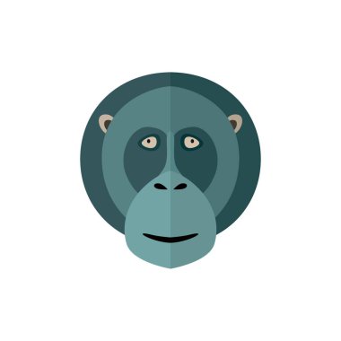 Beyaz arkaplan vektör illüstrasyonunda maymun kafası simgesi izole edildi. Vahşi hayvan resimleri, düz dizaynlı hayvanat bahçesi amblemi.