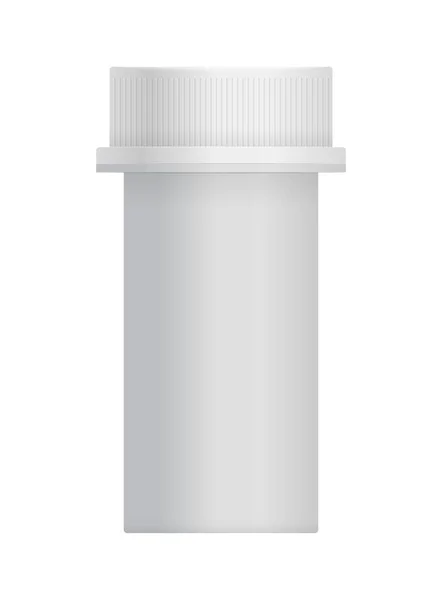 Pot Plastique Blanc Avec Capuchon Pour Pilule Isolé Sur Fond — Image vectorielle