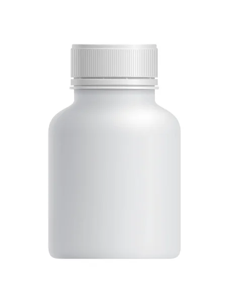 Blanco Witte Plastic Drugcontainer Geïsoleerd Witte Achtergrond Vector Illustratie Verpakkingselement — Stockvector