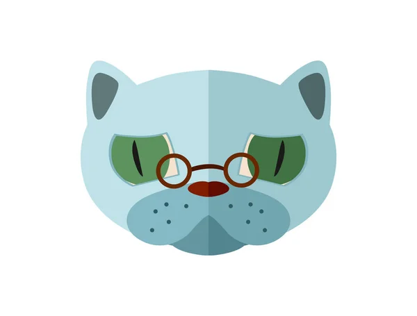 Cabeza Gato Azul Ruso Con Icono Gafas Aislado Ilustración Vector — Archivo Imágenes Vectoriales