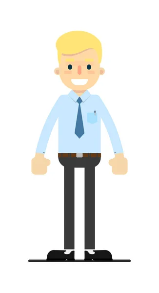 Lächelnde Blonde Büroangestellte Charakter Isoliert Auf Weißem Hintergrund Vektorillustration Menschen — Stockvektor