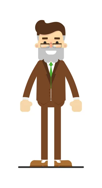 Hombre Barbudo Feliz Traje Personaje Aislado Ilustración Vector Fondo Blanco — Archivo Imágenes Vectoriales