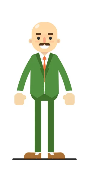 Hombre Calvo Adulto Con Bigote Traje Verde Aislado Sobre Fondo — Vector de stock