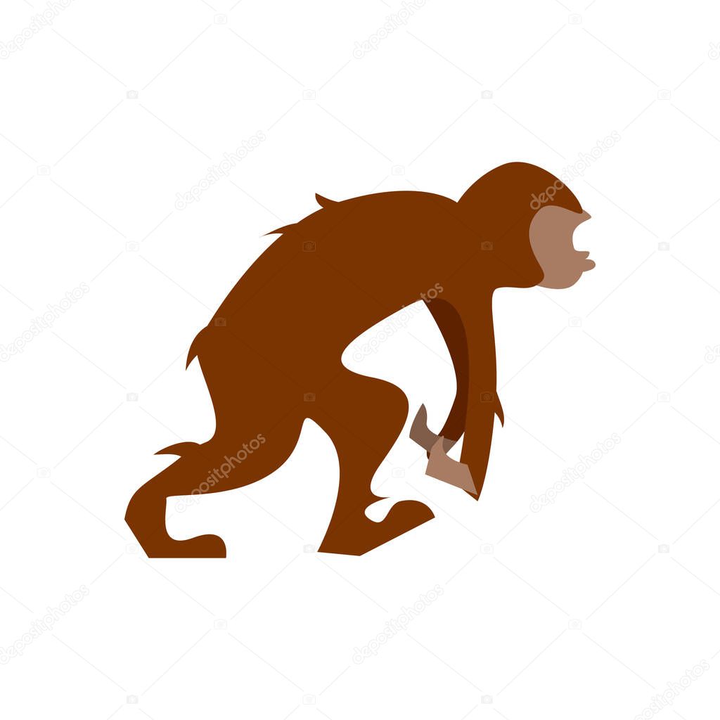 Big humanoid monkey going vector illustration isolated on white background. Animal character in flat design.
