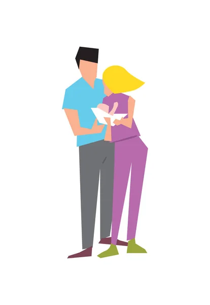 Joyeux Jeune Couple Avec Illustration Vectorielle Bébé Isolé Sur Fond — Image vectorielle