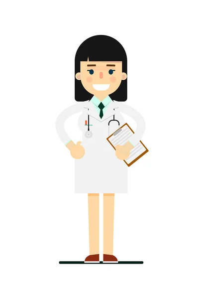 Vriendelijke Jonge Vrouwelijke Apotheker Medische Uniform Vector Illustratie Geïsoleerd Witte — Stockvector