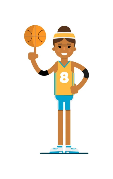 Young Black Woman Basketball Player Ball Vector Illustration Isolated White — Stock Vector