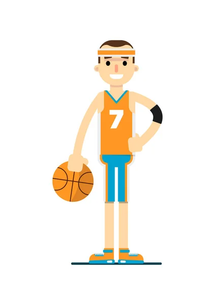 Молодой Улыбающийся Баскетболист Векторная Иллюстрация Изолированы Белом Фоне Концепция Спортивных — стоковый вектор
