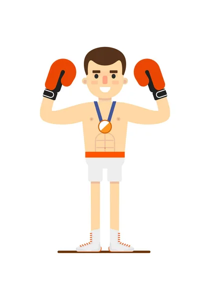 Hombre Boxeo Ganar Ilustración Vector Medalla Bronce Aislado Sobre Fondo — Vector de stock