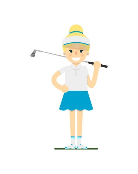 Jogadora Golfe Sorridente Com Ilustração Vetorial Taco Golfe Isolada Fundo —  Vetores de Stock