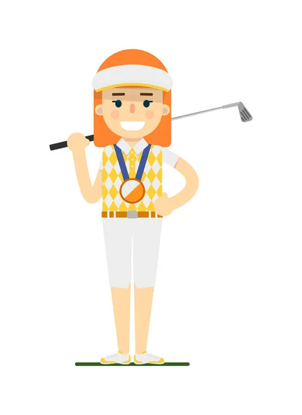 Giovane Golfista Donna Con Illustrazione Vettore Golf Club Isolato Sfondo — Vettoriale Stock