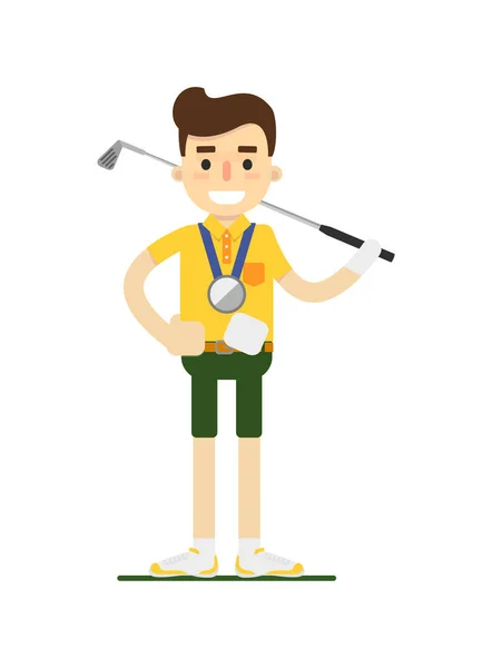 Jugador Golf Masculino Sonriente Con Ilustración Vectorial Palo Golf Aislado — Vector de stock