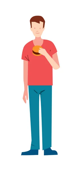 Hubený Mladý Muž Burger Vektorovou Ilustrací Izolované Bílém Pozadí Mužský — Stockový vektor