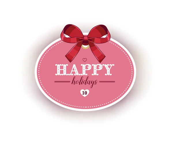 Cute Greeting Card Red Ribbon Bow Vector Illustration Isolated White — Stock Vector