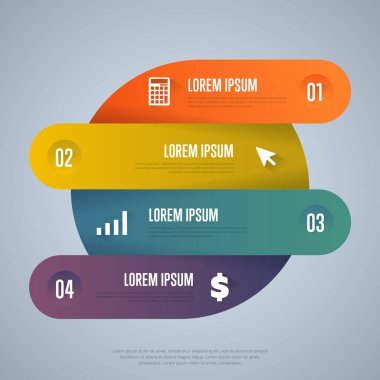 Soyut bilgi elemanları konsepti farklı sahne ve bazı elementlerle. Veri bilgi grafiklerinin düzeni. Zaman çizelgesi ve adımlar grafiksel.