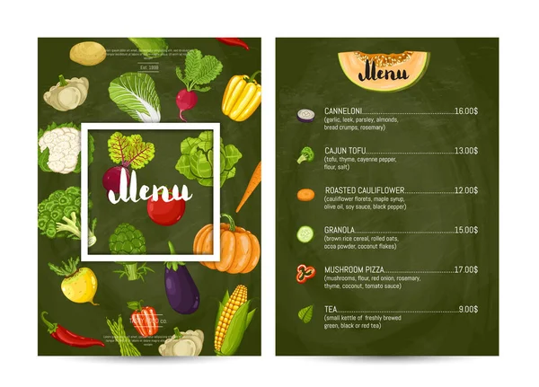 Vegetarisk Restaurang Mat Meny Design Vektor Illustration Vegansk Café Priskatalog — Stock vektor