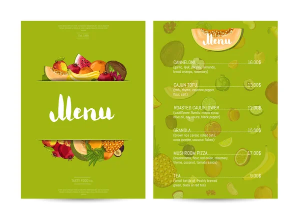 Vegano Café Menú Alimentos Diseño Vectores Ilustración Menú Restaurante Vegetariano — Vector de stock