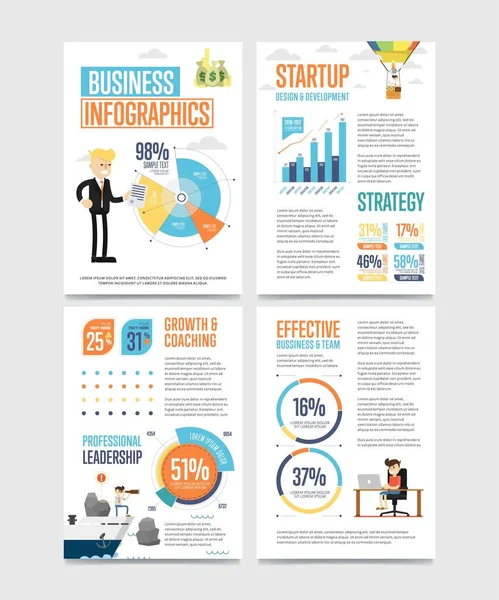 Business Infografik Banner Mit Diagrammvektorillustration Unternehmensstatistiken Planung Analytik Gründungsstrategie Coaching — Stockvektor