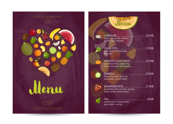 Vegano Café Menú Alimentos Diseño Vectores Ilustración Menú Restaurante Vegetariano — Vector de stock