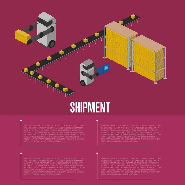 Kargo Sevkiyatı Izometrik Vektör Çizimi Çalışan Robotlarla Otomatik Depo Içi — Stok Vektör