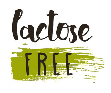 Laktozsuz el çizimi etiketi izole edilmiş vektör illüstrasyonu. Sağlıklı gıda sembolü. Vejetaryen ikonu. Vejetaryen restoran menüsü için logo. Laktozsuz işareti. Biyolojik ve ekolojik beslenme konsepti. Süt ürünü