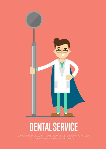 Dentista Desenho Animado Masculino Uniforme Médico Capa Super Herói Segurando —  Vetores de Stock