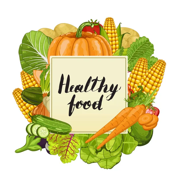 Healthy Food Banner Vector Illustration Fresh Natural Vegetable Vegetarian Nutrition — Stock Vector