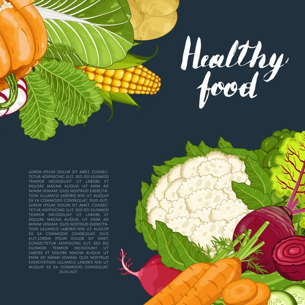 Healthy Food Banner Vector Illustration Fresh Natural Vegetable Vegetarian Nutrition — Stock Vector