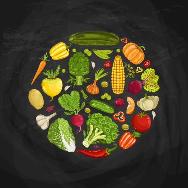 Illustrazione Vettoriale Composizione Forma Rotonda Vegetale Fresca Contesto Vegetale Naturale — Vettoriale Stock