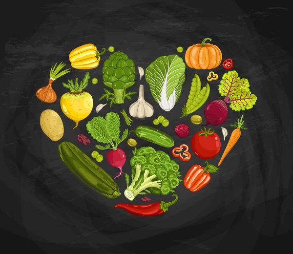 Fresh Vegetable Heart Shape Composition Vector Illustration Natural Vegetable Backdrop — Stock Vector
