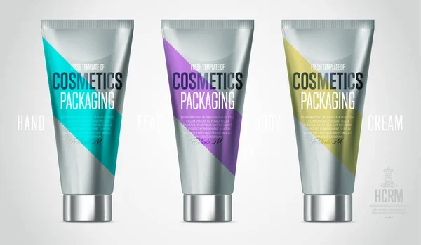 Realistiskt Ansikte Eller Kropp Skönhetsvård Kosmetisk Produkt Plast Behållare Set — Stock vektor