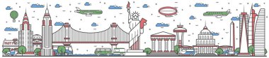 ABD ülke çizgisi düz tasarım pankartıyla seyahat edin