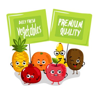 Komik meyve izole çizgi film karakterleri