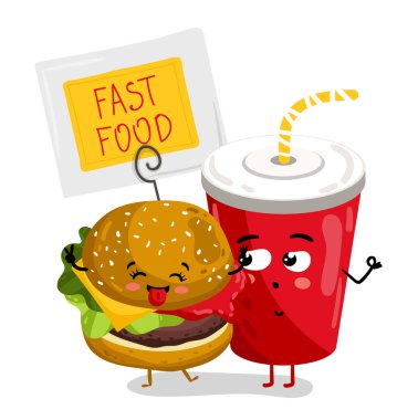 Komik cam ve hamburger çizgi film karakteri.