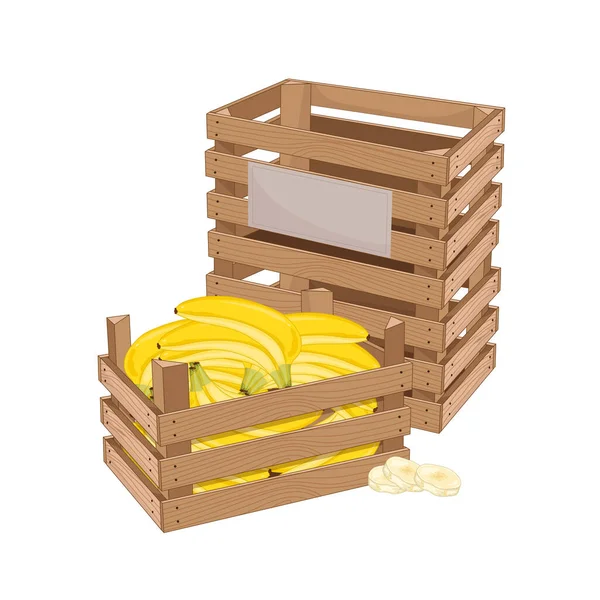 Caixa de madeira cheia de banana vetor isolado — Vetor de Stock